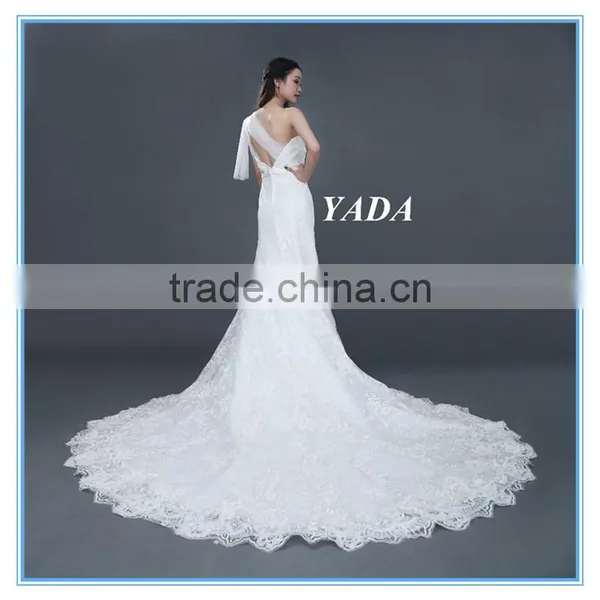 New Arrival One Shoulder Lace Hand Rosa Appliques Beaded Wedding Dresses Mermaid photo-2