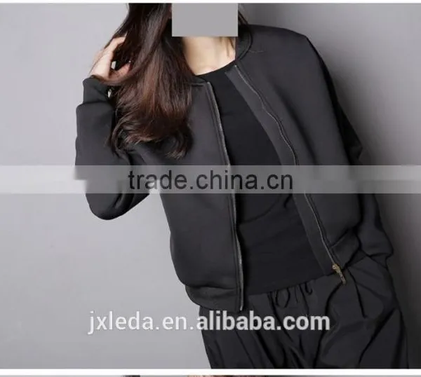 Best Quality Lady Biker Bomber Jacket Black Solid Zipper Coat Women Cloths 2016 photo-2