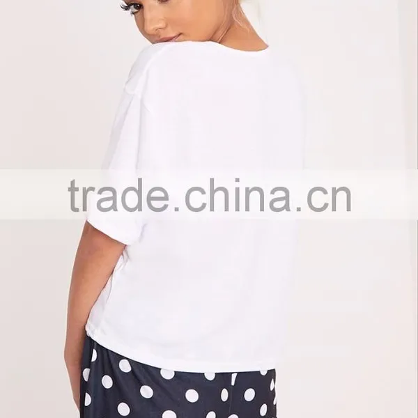 Custom Logo Print Loose Top Short Sleeve With Dots Shorts Causal Pajama Set Ladies Pyjama Set photo-2