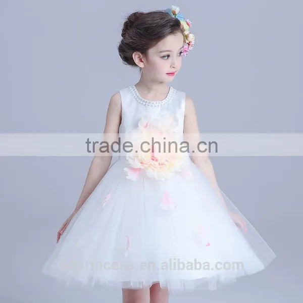 2017 Beads Kids Clothing Models Big Flowers White Lovely Kids Gown Dress photo-2