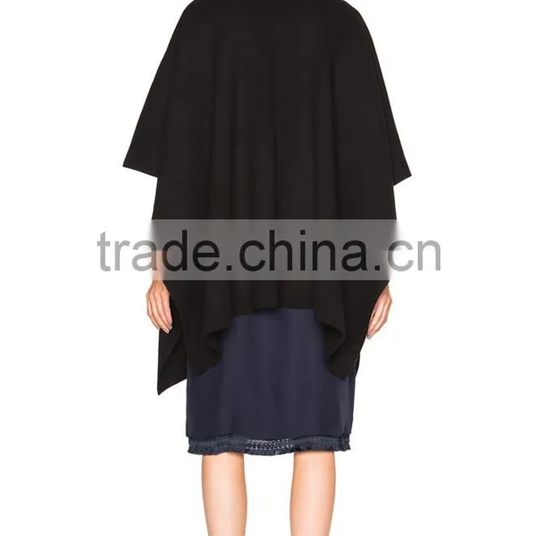 Womens Wool Ponchos,Women Knit Poncho Shawl Black Color photo-4