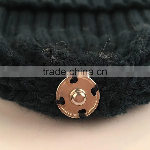 Myfur Adult Knitting Hat With Match Color Raccoon Fur Pom Poms in Navy photo-3