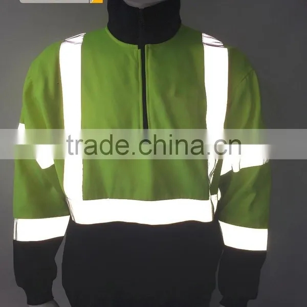 Two Tone hi Vis Safety Sweatshirt With Reflective Tape and Half Zipper photo-3