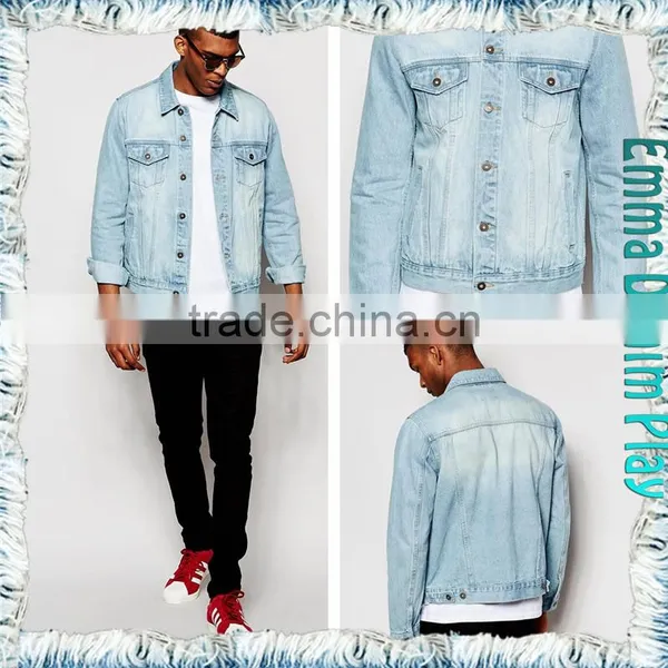 Fashionable Mens Trench Blue White Cotton Denim Long Sleeve Jacket photo-4