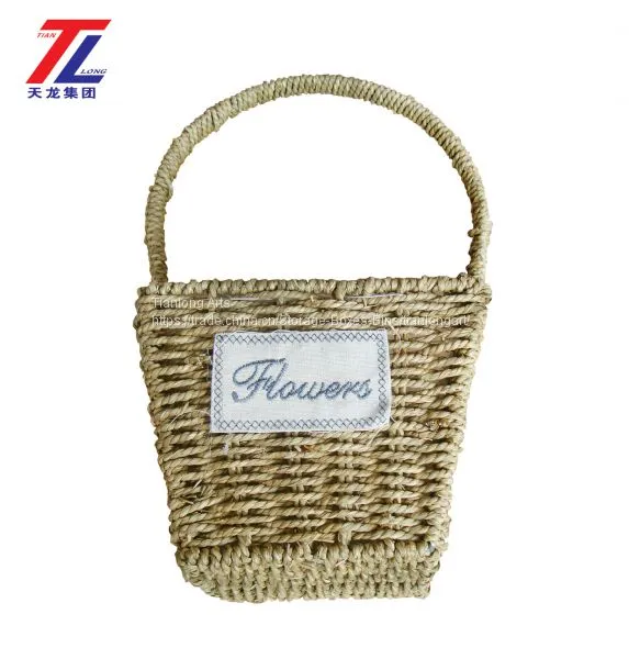 Wholesale Cheap Grass Braid Stitched Natural Gift Straw Basket With Handle photo-2