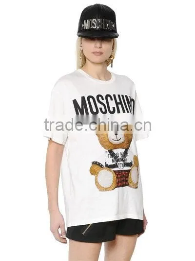 100% Cotton Round Neck T-shirt for Women With Bear Print Pattern photo-3