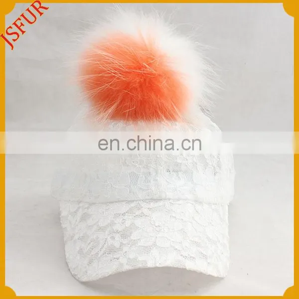 Hot Sale Girls Hat Genuine Raccoon Fur Pompom Lace Cap and Hat photo-2
