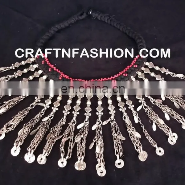 Designer Tribal Long Bell 1960s Handmade Necklace,BY Megh Craft - Indian Ethnic Old Coin Jewelry Afghanistan Kuchi Tribal Set photo-2