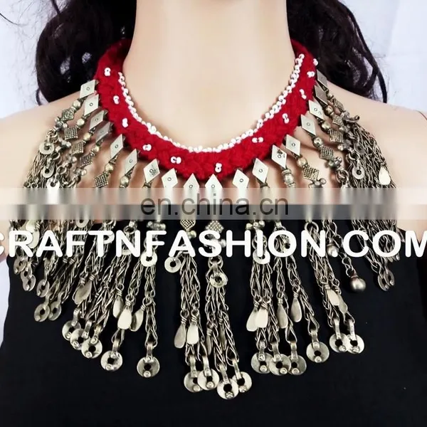 Ethnic Tribal Jewelry - Vintage Kochi Necklace-vintage Coin Afghan Necklace - Vintage Old Coin Tribal Bellydance Set photo-3