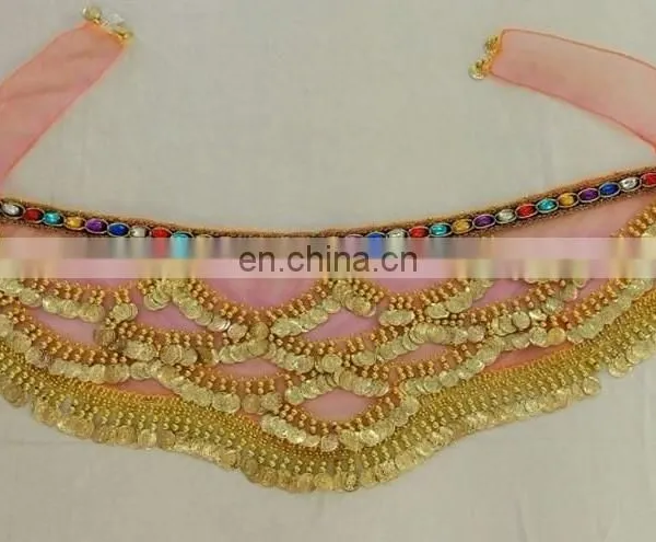 High Quality Organza Gold Coin Belly Dance Hip Scarf With Gradient Color Y-2053# photo-2