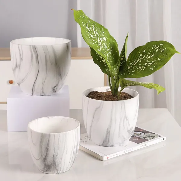 Marble Apple Nordic Style Popular Fashion Delicate Ceramic Flower Pot For Home Garden photo-2