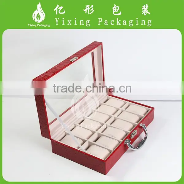Watch Box 12 Slots Mens Black Leather Display Watch Case photo-3