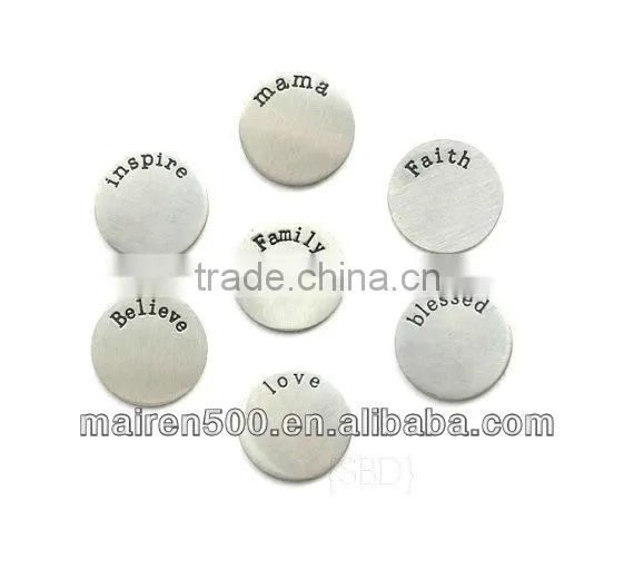 21mm Memory Locket Plate Silver Color Stamped Word Plate Stainless Steel Floating Charms