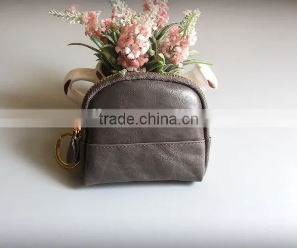 Colorful Genuine Waxy Leather Ladies Zipper Coin Purse Change Bag With Keyring photo-2