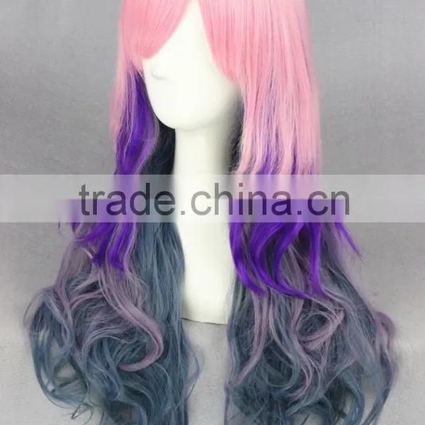 Cheap Beauty Long 70cm Colorful Pink Purple Gary Wave Cosplay Lolita Women Party Wig photo-3