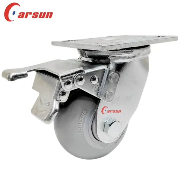 Carsun Heavy Duty Caster Wheels 4-Inch Thermoplastic Rubber TPR Wheels Industrial Swivel Caster With Brakes