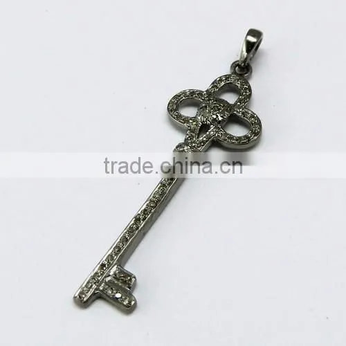 925 Sterling Silver Diamond Key Pendant, Silver Jewellery India, Handmade Silver Jewellery photo-4