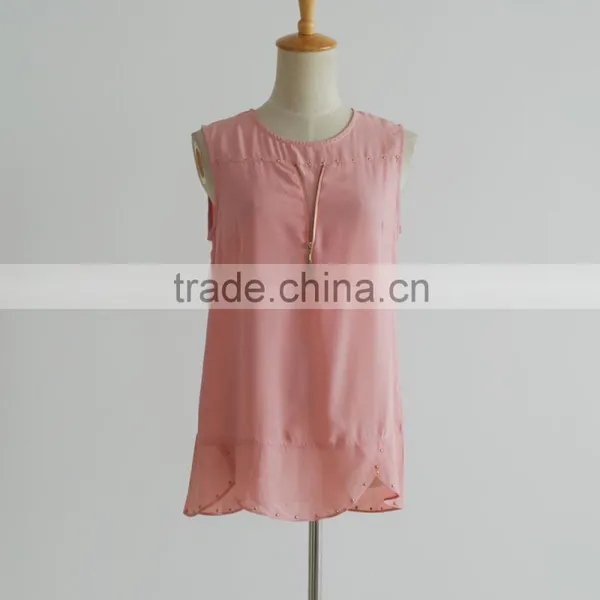 New Style Iron Beads Pink Ladies Georgette Tops Latest Chiffon Tops Quality Choice photo-2