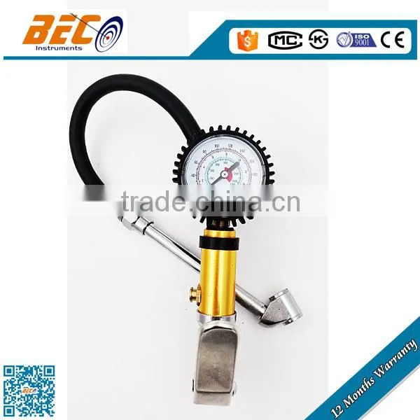 BECO Tire Inflator Gauge Dual Chuck Nozzle Design Reaches Inner Wheel Stems (2" Protected Gauge Reader)