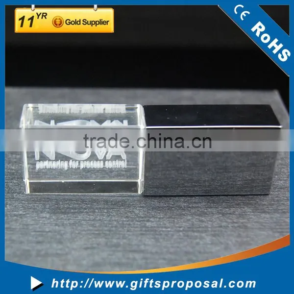 3D Customized Logo Crystal Glass Usb Flash Drive With Colorful Led Light photo-4