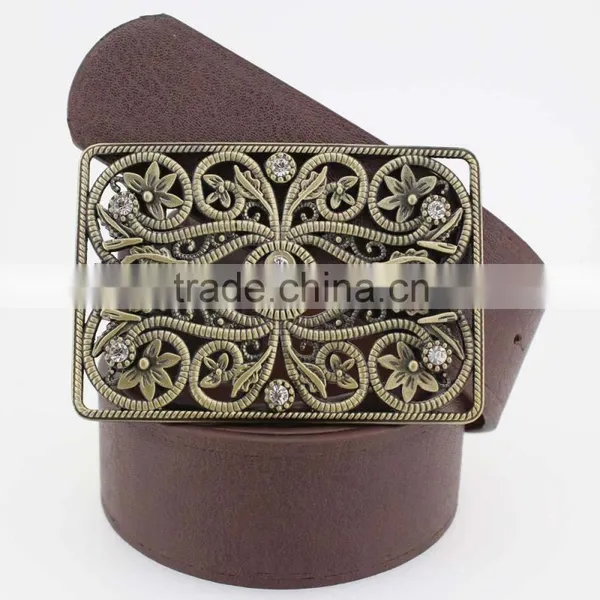 Hot Sale Vintage Style Women's Fashion PU Brand Belt With Shiny Rhinestone Square Shape Buckle photo-3