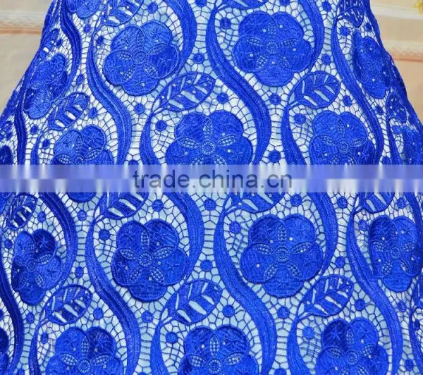 Latest Dress Designs Royal Blue Dry Lace Gold African Cord Lace photo-3