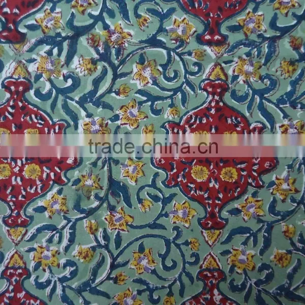 Green Motif Cotton Hand Block Printed Tablecloth photo-2