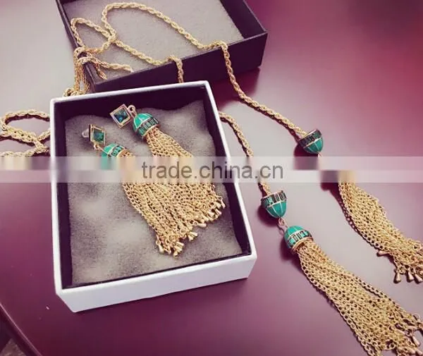 New Bohemia Gypsy Fashion Style Nightclub Style Turquoise Tassel Long Dangle Earrings photo-4
