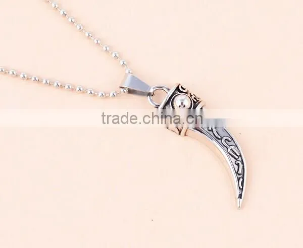 Fashion Stainless Steel Wolf Tooth Fake Turquoise Pendant Necklace Mens Jewelry photo-4