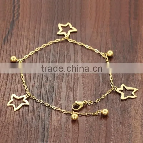 Fashion 18K Gold Plated Stainless Steel Hollow Star Solid Bead Charm Anklets photo-3
