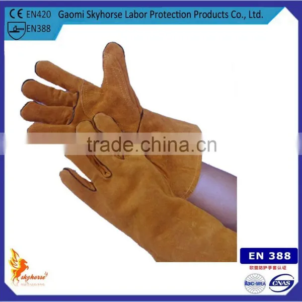 High Temperature Resistant Cow Leather Golden Electric Welding Glove Safety Gloves/working Gloves