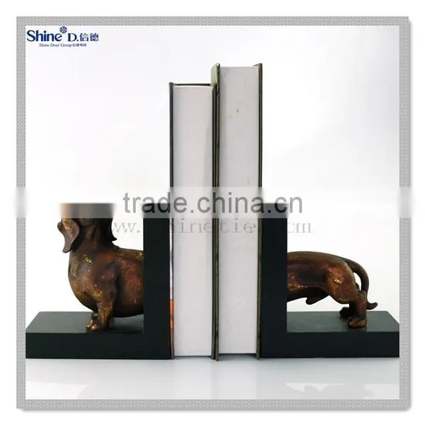 Polyresin Brass Painted Dog Bookends Decorative Bookends