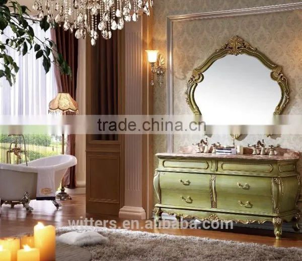 Turkish Style Furniture Baroque Bathroom Cabinet Solid Wood With Double Mirrors WTS801 photo-4