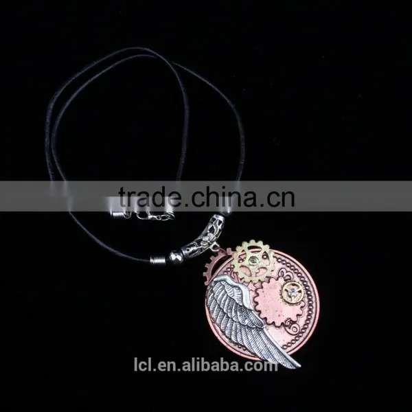 2015 Yiwu Fashion Imitation Jewelry Hot Sale Steampunk Gear Wings Pendant With Imitation Crystal Cameobig Statement Necklace photo-5