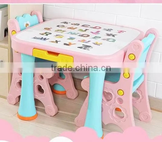 Kids Cartoon Study Table and Chair Plastic Furniture Children Writing Table Set photo-2