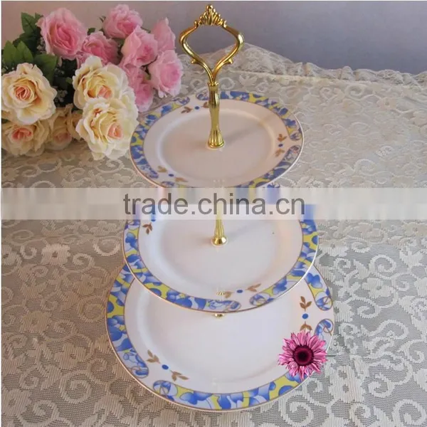 Wedding Fancy Decor Ceramic Double Layer Porcelain 3 Tier Cake Stand photo-4