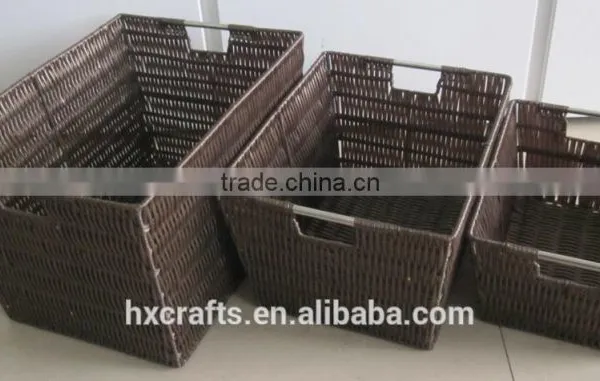 Hot Sell Set Of 3 Brown Rattique Storage Baskets photo-4