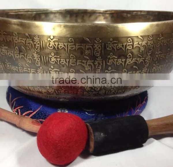 High Quality Chakra and Prayer Mantra Carved Himalayan 7 Metal Healing Singing Bowl photo-3