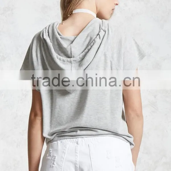 80 Cotton 20 Polyester Cheap Hoodies Women Short Raglan Sleeves Brushed Knit Short Sleeve Thin Hoodies For Summer photo-4