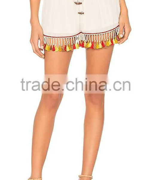MGOO Latest Design Blank Women Chiffon Shorts Custom Your Logo Casual Shorts With Tassels photo-3