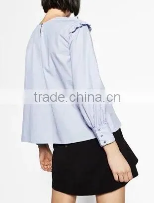 Runwaylover EY2385B Women Long Sleeve Fashion Falbala Pure Color Blouse photo-3