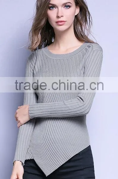 Womens Grey Cotton Knitted Pattern Long Sleeves Pullover Sweaters With Best Price photo-2