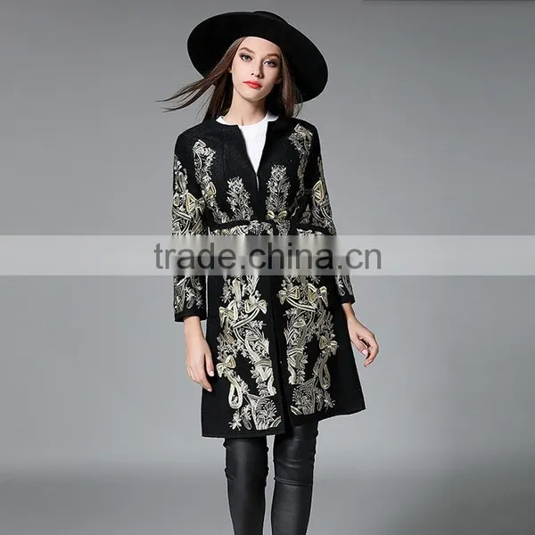 B40992A 2017 Autumn New Design Women Long Embroidery Coat Wool Coat