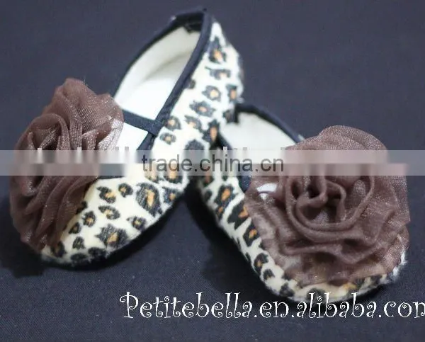 Leopard Print Shoes With Coffee Brown Rosettes Pettishoes Crib Shoes MAS19