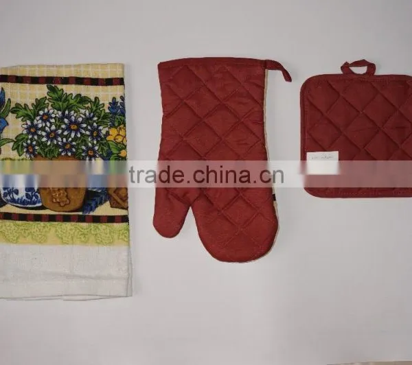 Promotional With Reasonable Price 3pcs Kitchen Set With Kitchen Towel, Pot Holder and Oven Mitt photo-2