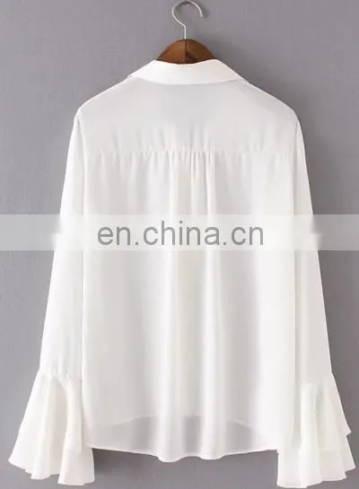 Latest Fashion Women Chiffon Blouse Deisgn Flare Sleeve photo-4