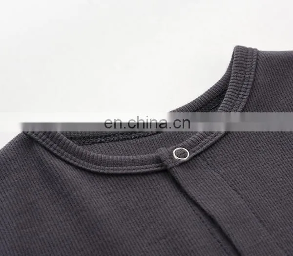 Plain Color Infant Jumpsuit Ribbed Cotton Footed Newborn Baby Rompers photo-2