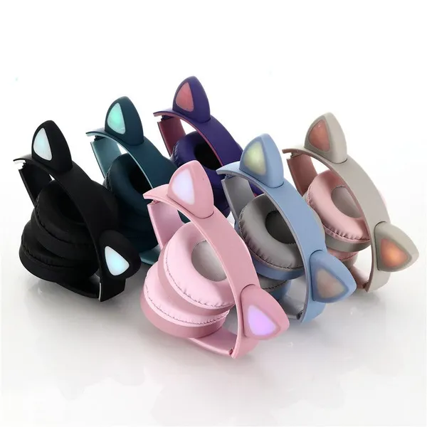 Headset Bluetooth Compatible Headset Wireless LED Girl Stereo Foldable Sports Headset Microphone Headset Cute Cat Ears photo-3