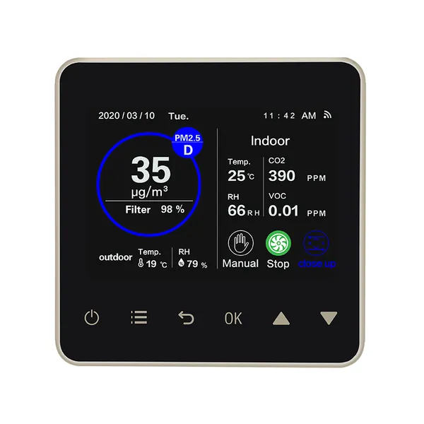 Умный ЖК-цветной экран. Контроллеры вентиляции VOC, PM2.5, CO2, температуры и влажности. Вентиляторы AC, EC, DC для систем ВКХ