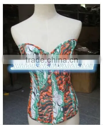 Sexy Women's Boned Floral Corset Green Bustier Free G-string S-2XL